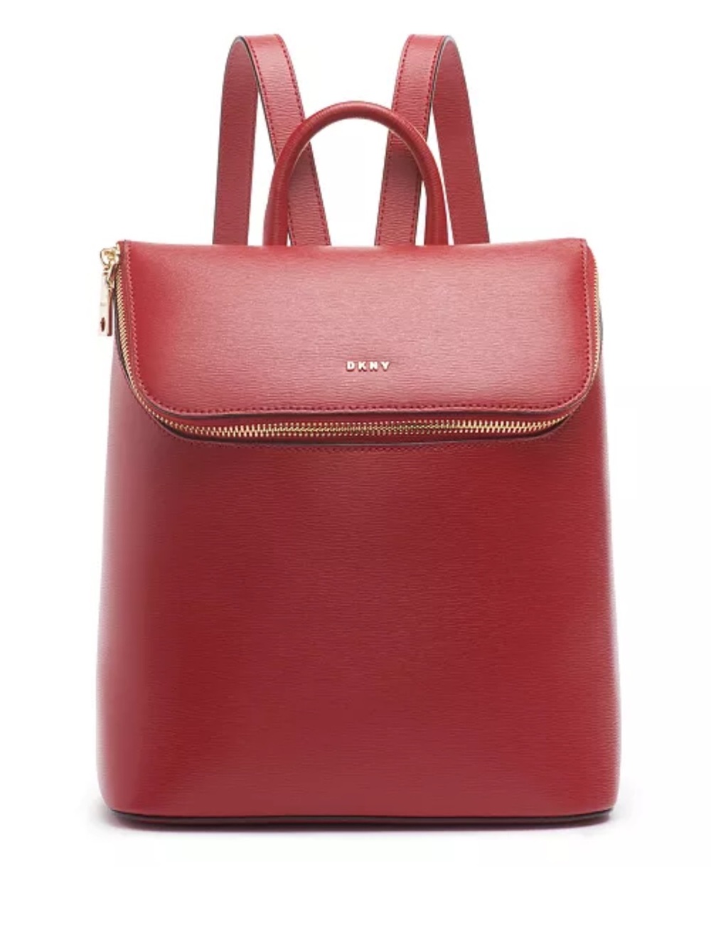 DKNY Red Saffiano Leather Backpack with Gold Trim